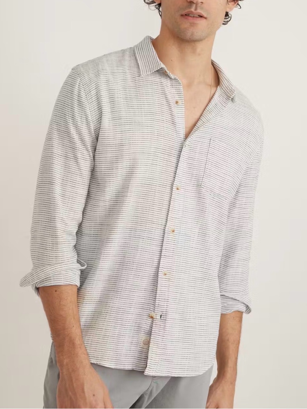 Marine Layer Long Sleeve Light Heather Gray Button-Down Shirt, sz M